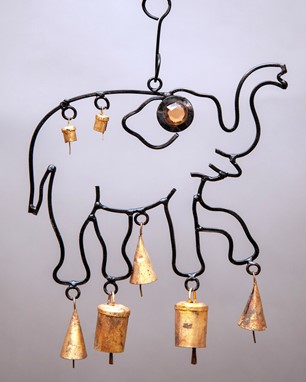 Iron Elephant Chime W/7 Bells & Glass Eye