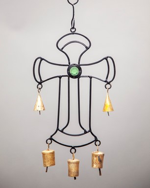 Wholesale Iron Cross Wind Chime With Glass Accents