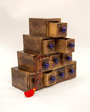Ten Drawer Wood Box With Ceramic Knobs from India Arts