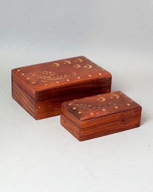 Brass Inlaid Wood Box Set