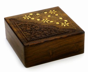 Brass Inlaid And Hand Carved Wood Box
