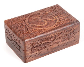 Wholesale 4x6 Hand Carved OM Wood Box from India Arts