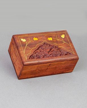 Carved Wood Box With Brass Inlay