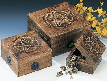 Wood Box - Pentagram W/ Glass Accents