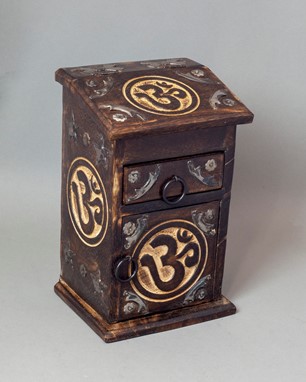 Hand Carved Wood Om Box With A Drawer