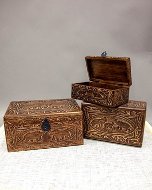 Wholesale Large Hand Carved Wood Elephant Box Set from India Arts