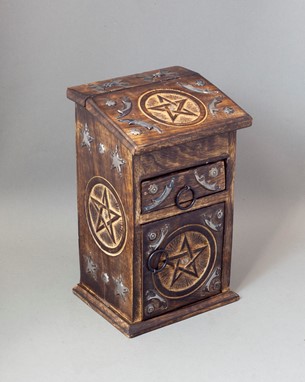 Carved Wood Pentagram Box W/A Drawer