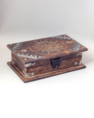 Carved Wood Sun Box W/ Iron Accents