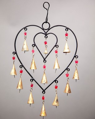 Wholesale iron Double Heart Wind Chime W/ Beads from India