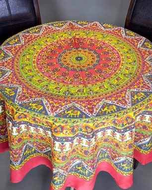 Wholesale Round Cotton Elephant Tablecloth from India Arts