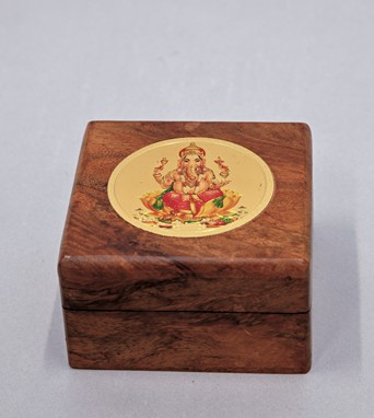 Wholesale Hand Made 4 Inch Wood Box With Gold Ganesha from India Arts