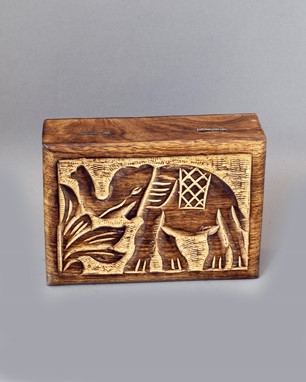 Wholesale 5x7 Hand Carved Elephant Wood Box from India Arts