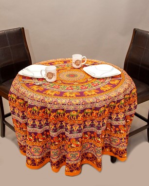 Elephant/Peacock Mandala Tablecloth
