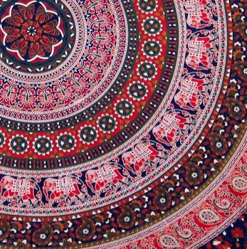 Large Round Elephant/Peacock Mandala Tablecloth