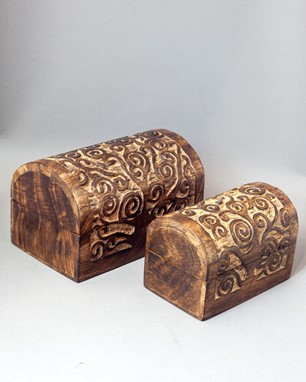 Wholesale Hand Carved Wood 2 Box Set With Tree Design from India Arts