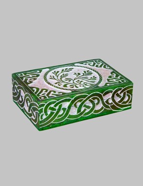 Wholesale Hand Carved Green Soapstone Celtic Box from India Arts