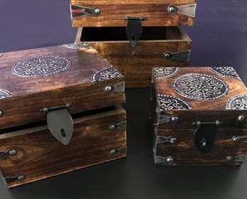 Wholesale Nested Wood Box Set W/ Metal Accents