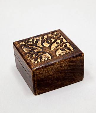 Wholesale 4 Inch Hand Carved Wood Box W/ Tree from India Arts