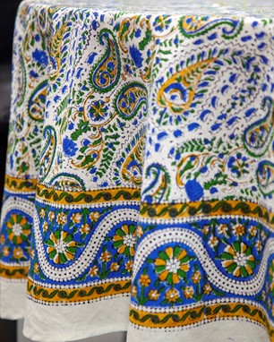 Handblocked Paisley Round Tablecloth