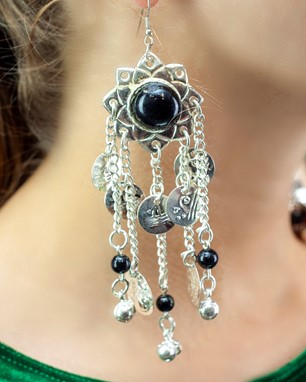 Coin Earrings With Black Stones