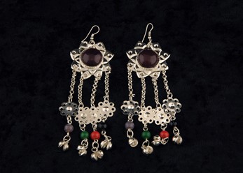 Earrings with Bells and Multi Color Stones