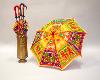 Cotton Umbrella W/ Elephant Embroidery