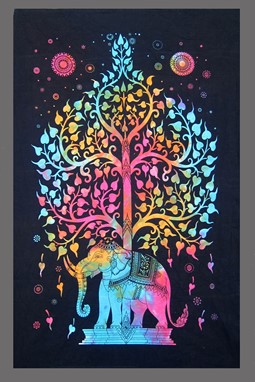 Tie Dye Elephant Under A Tree Wall Hanging