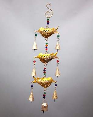 Wholesale Handmade Beaded Triple Bird Wind Chime w/ Bells from India