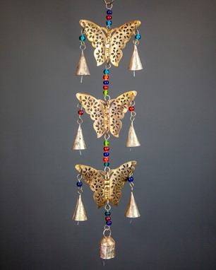 Wholesale Beaded Triple Butterfly Wind Chime from India