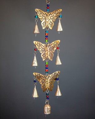 Beaded Triple Butterfly Chime W/ 7 Bells