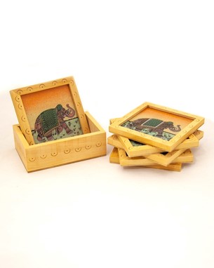 Wood Coaster Set With Stone Inlay