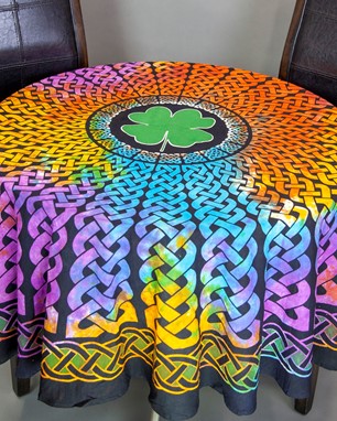 Wholesale Round Tie Dye Celtic Clover Tablecloth from India Arts