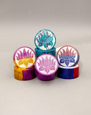 Wholesale Soapstone Box Set With Hand Carved Lotus from India Arts