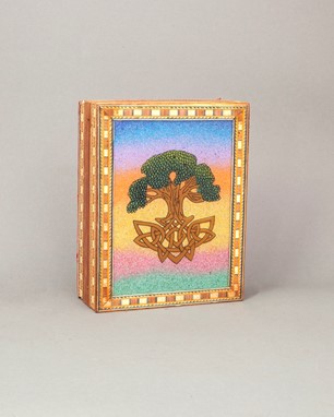 Wholesale Handmade Wood Celtic Tree Box With Stone Inlay from India Arts