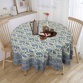 Wholesale Handblocked Round Paisley Tablecloth