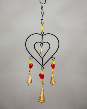 Double Heart Chime W/Glass Bead