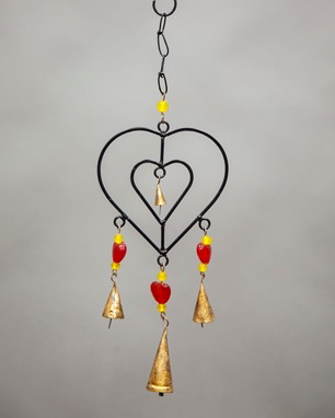 Wholesale Double Heart Windchime W/Glass Bead from India