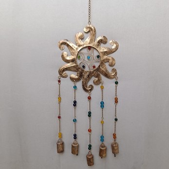 Wholesale Iron Sun windchime With Glass Beads & Bells