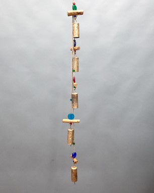5 Bells on Jute W/ Wood and Glass Beads