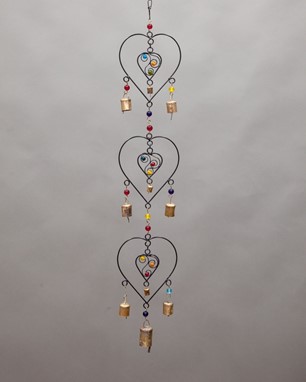 Wholesale Handmade Triple Heart Windchime W/ Glass Beads
