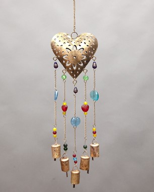 Wholesale Gold Heart Windchime With Beads from India Arts
