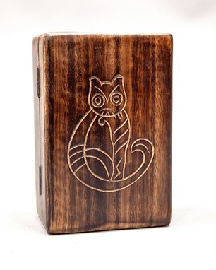 4x6 Hand Carved Cat Wood Box from India Arts