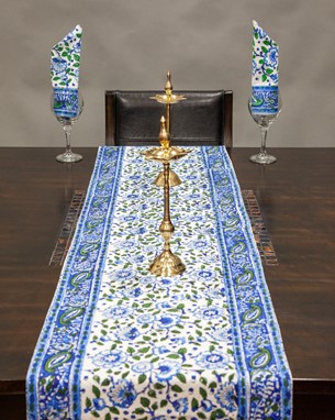 Handblocked Floral Table Runner