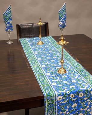 Handblocked Floral Table Runner