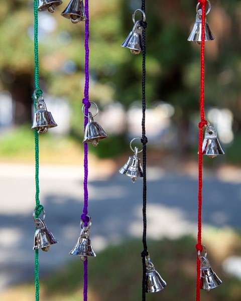 India Arts 10 Brass Chrome Plated Mini Bells On Cord BS011