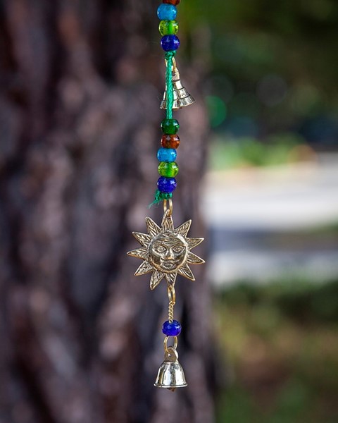 India Arts Eight Brass Bells W/ Sun On Cord BS012