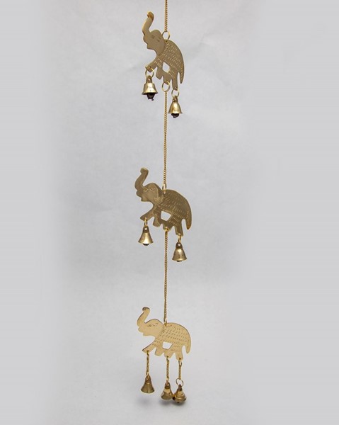 India Arts Triple Brass Elephant Windchime W/ Bells BS337