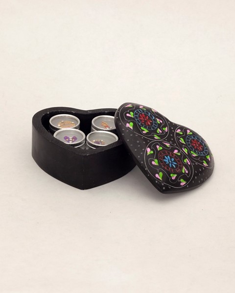 India Arts Soapstone Heart Box With Colored Flowers JL691