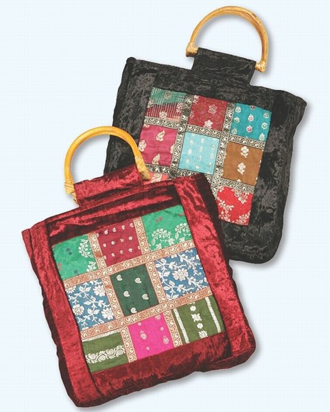 India Arts Patchwork Bag W/ Wood Handle SC113