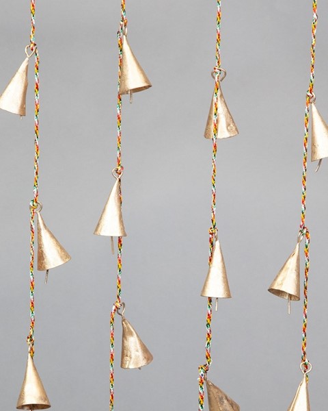 India Arts Eight Cone Shape Tin Bells On A Cord TS576